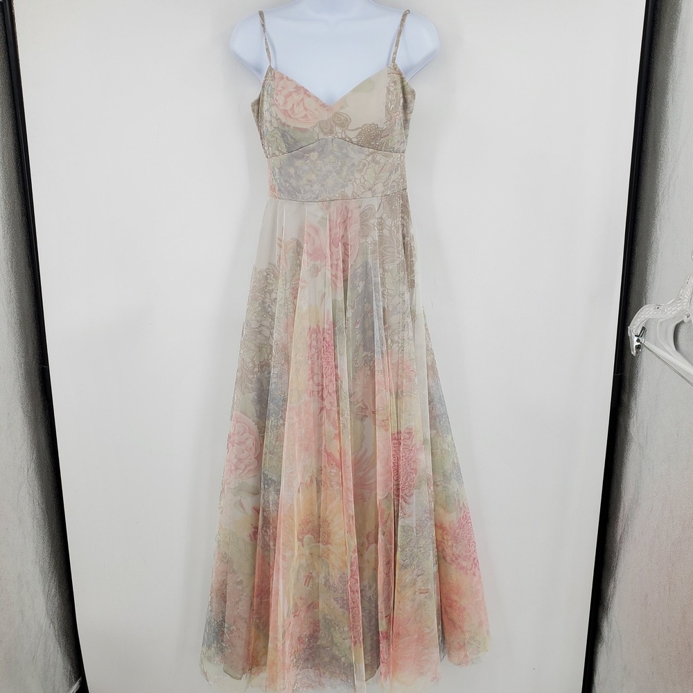 NWT After Six Rose Romance Floral Tulle Gown Pastel 4 Maxi Cottagecore Fairycore